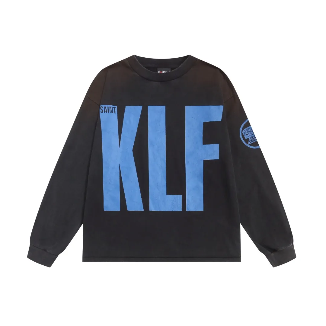European and American Saint Michael klf exhibition limited printing high street retro washed and distressed long-sleeved T-shirt loose cotton bottoming shirt Fabric: 260g Style number: SM661 Size: S-M-L-XL Color: washed black Price: P156